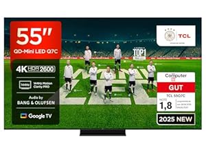 TCL 55Q7C QLED Mini LED Fernseher, 55 Zoll, 4K HDR Premium, Dolby Vision IQ & Atmos, Smart TV mit Google TV, 6.2.2 Sound, 144Hz VRR, AMD FreeSync Premium Pro, HDMI 2.1, AirPlay 2, Alexa