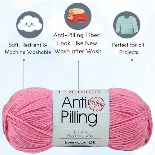 Image of Premier Yarns Anti-Pilling Everyday DK Carnation 1107-37 (3-Skeins-Same Dye Lot) DK Light Worsted #3 Anti-Pilling Acrylic Yarn for Crocheting and Knitting with Project Bag