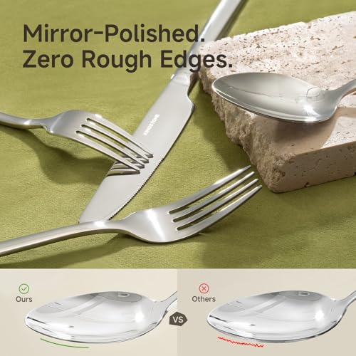 Image of KINGSTONE 45-Piece Silverware Set with Serving utensils, Flatware Set for 8, 18 /10 Stainless Steel Tableware Cutlery Set for Home Restaurant, Mirror Finish,Modern Design