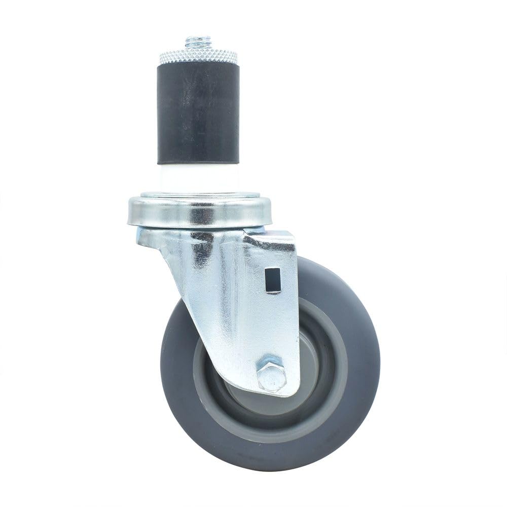 BK Resources 4" Gray Rubber 1-1/2" Expanding Stem Swivel Caster for Work Tables – 4", Silver, Model 4SBR-3RA-GR
