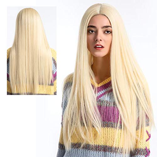 ATAYOU® Peluca Rubia Larga Lace Front - Long Straight Synthetic Lace Front Wigs Natural Straight Platinum Blonde Lace Front Wig For Women Heat Resistant Glueless Free Part Lace Wig