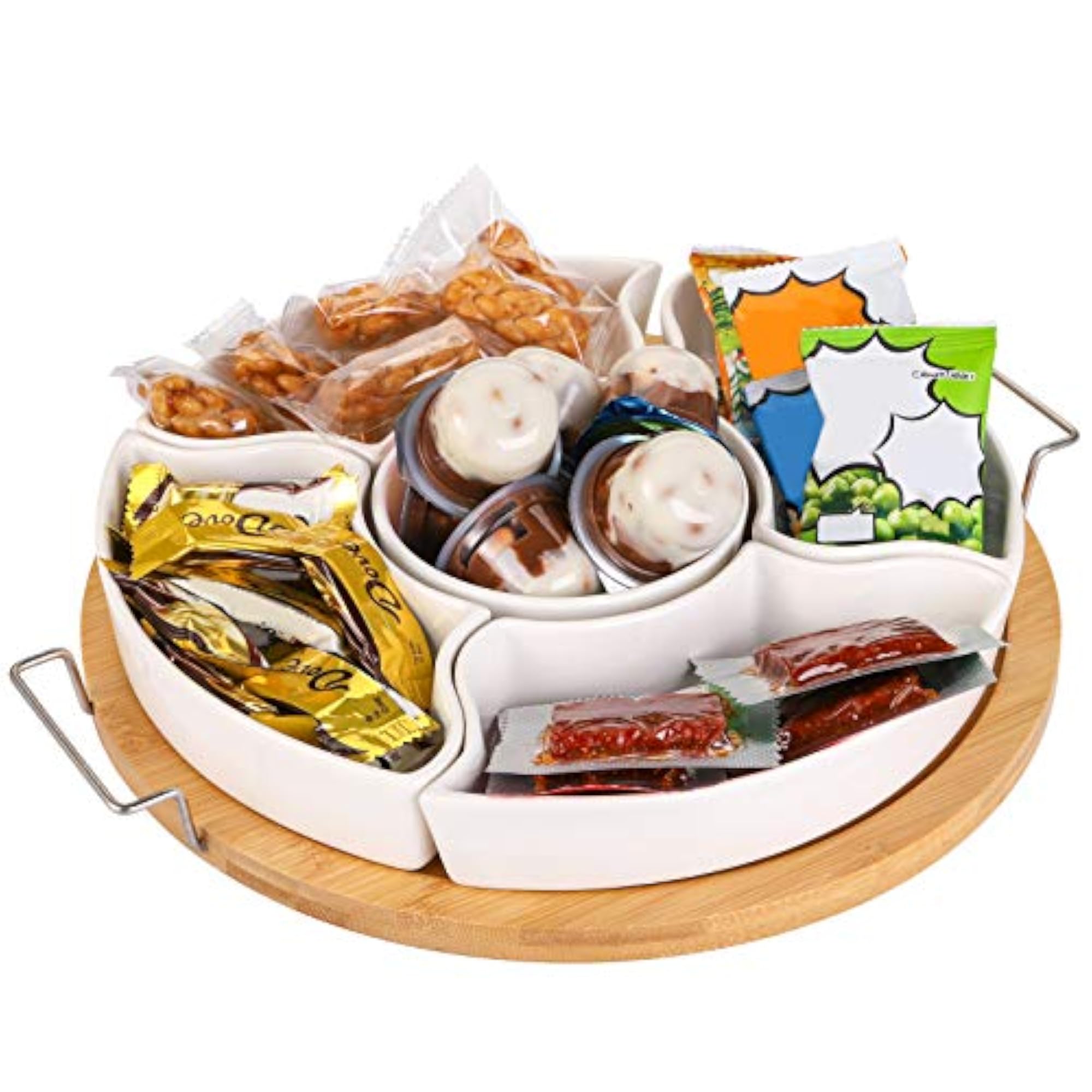Ceramic Divided Serving Dishes with Bamboo Platter, Appetizer Tray