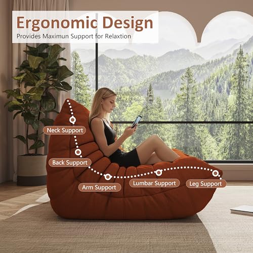 Image of Giant Bean Bag Chair, Oversized Cloud Soft Memory Foam Bean Bag Sofa, Vacuum Compressed No Assembly Comfortable Lounge Couch for Living Room Family Rest Leisure Use (Orange, 3-Seater)