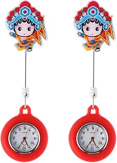 Sosoport Carabiner Watch Nurses Watch 2Pcs Peking Opera Nurses Doctors Lapel Pin Watch Digital Pocket Watches Traditional Hanging Badge Watch Nurse Chest Watch (Red) Red Brooch Nurses Watch