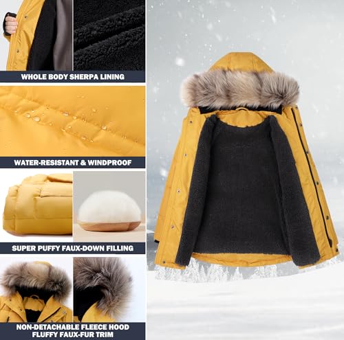 maoo garden Boys Puffer Winter Coat Big Kids Heavyweight Sherpa Lined Fur Hooded Jacket Water-Resistant Snow Parka4