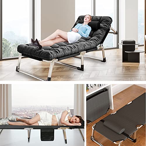 Foxtell Folding Camping Cot, Portable Folding Sleeping Cots With Carry Bag, Double Layer Oxford Outdoor Travel Camp Cots For Beach Camping Home And Office Nap (Black W/Mattress) #TOP6