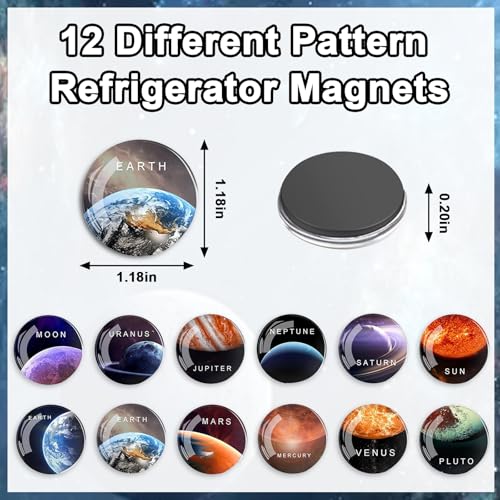 Imanes de nevera planetas, pack de 12 piezas redondas de vidrio miniatura 2