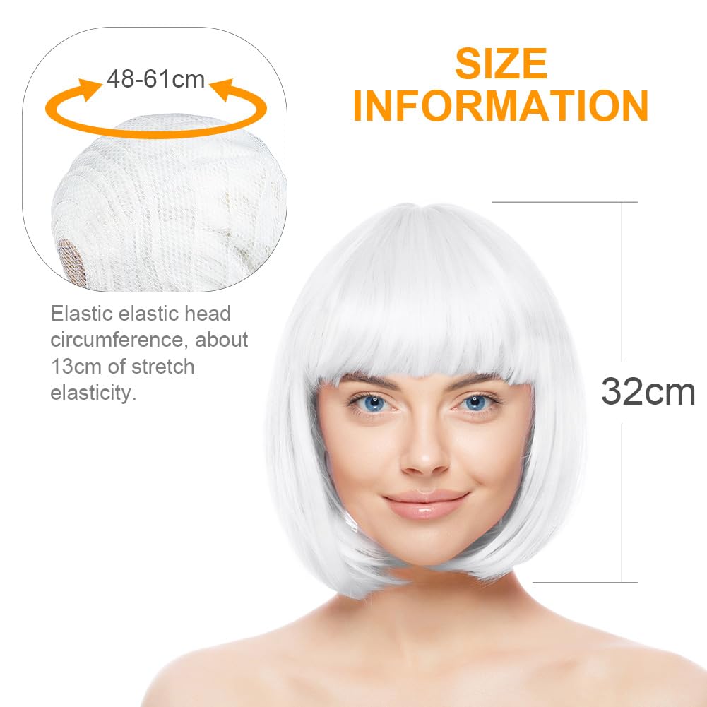 Aomig 3 Pack Short White Bob Wigs Set including 2 Wig Cap, Neon Fancy Dress Accessory Cosplay Party Wig - Image 2