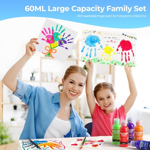 image for Nicpro 12 Colors Washable Finger Paint Set for Toddlers (2 oz), Non-To