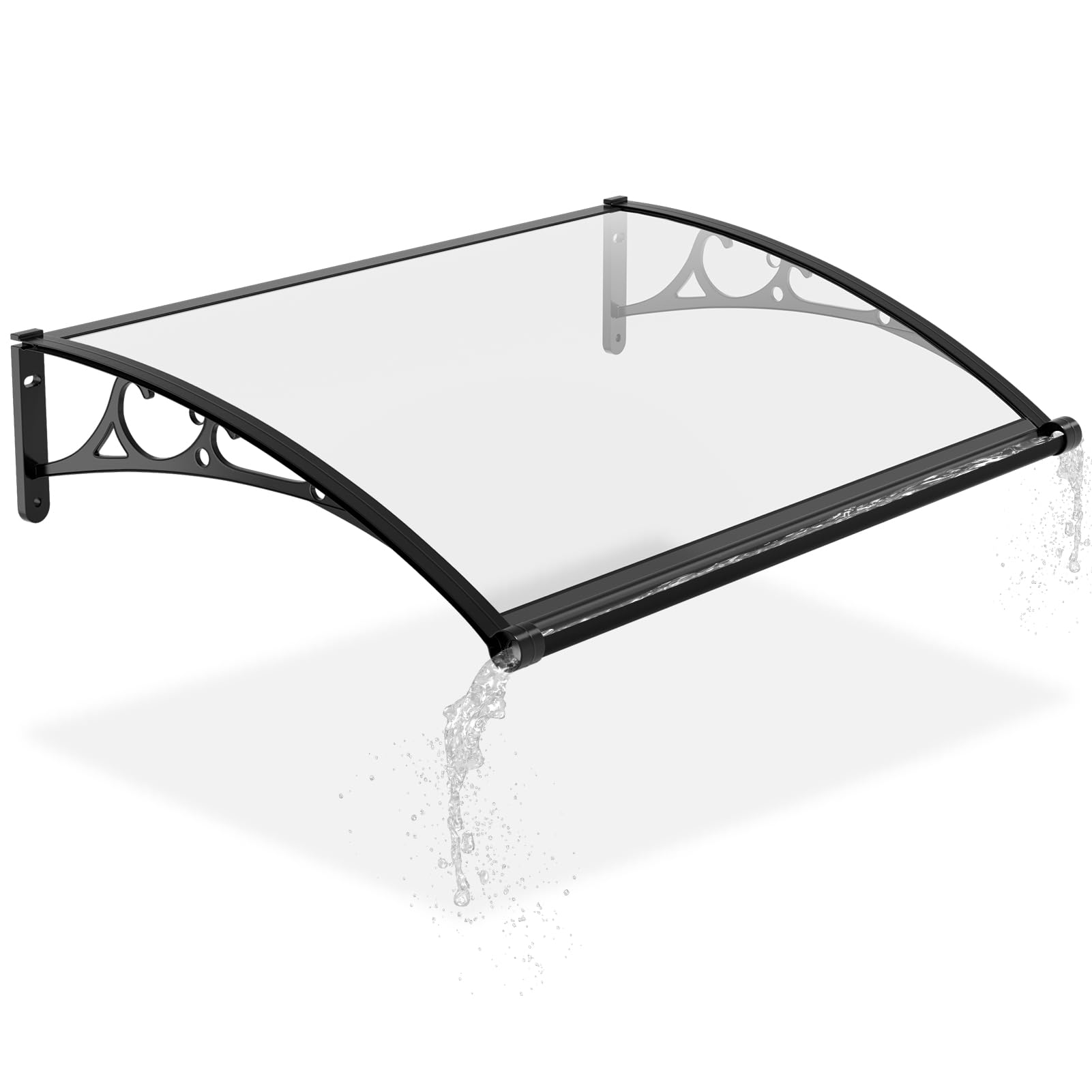 Warmiehomy Door Canopy with Drainage Sink, Front Door Canopy Outdoor Waterproof, Porch Rain Canopy Awning with Black Aluminum Bracket for Window, Roof Cover, Patio, UV Protection, 120x80 cm