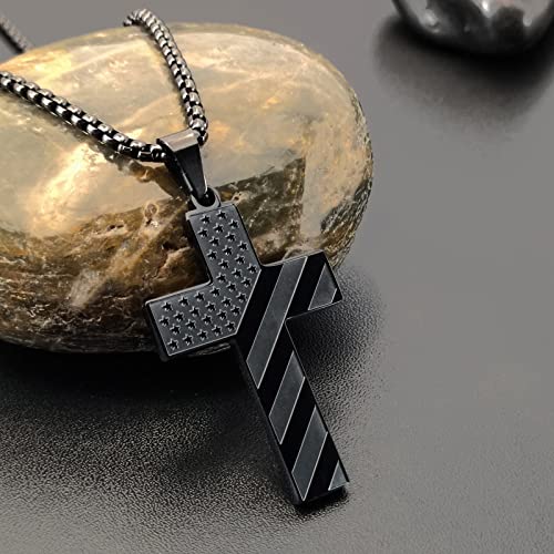 Hofoya American Flag Black Cross Pendant Necklace With Inspiring Bible Quote Psalm 20:4 For Men Teen Boys,Independence Day Birthday Graduation Easter Gift For Friends Or Family. #TOP3