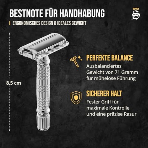 Störtebekker® Premium Rasierhobel Herren Hamburg - Rasierset mit 10 Rasierklingen & Leder-Etui - Nassrasierer Herren inkl. Reise-Etui mit Spiegel - *TESTSIEGER* Stiftung Warentest (12/2024) 4