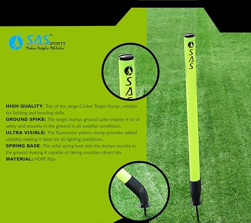 Image of SAS SPORTS PRO Plastic Cricket Target Stump | Mini Spring Target Cricket Stump for Bowling Practices | Cricket Practice Wicket | Spring Stumps for Cricket (Fluro Green)