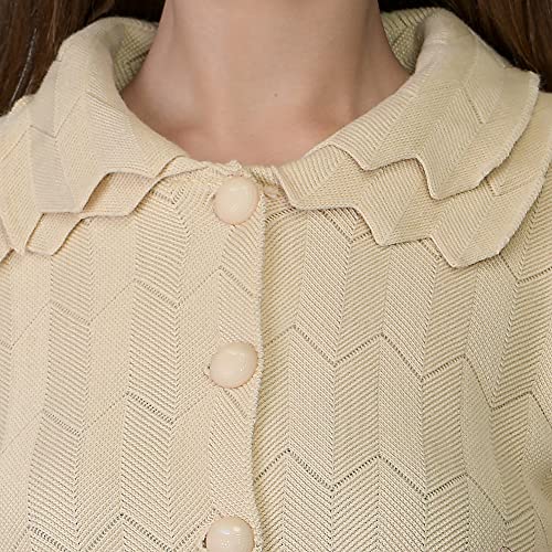 Image of LADY WILLINGTON Women Woolen Double Collar Daffodil Fabric Cardigan Winter Wear Pure Wool Cardigan for Women Free Size Long Cotty Warm Cardigans with Side Pockets