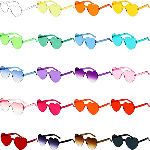 Zhengmy 100 Pairs Heart Glasses Heart Shaped Rimless Sunglasses Transparent Candy Color Heart Sunglasses Eyewear for Women Girls Party Favor