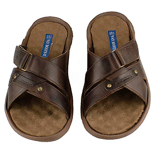 Sandália Slip Masculina Em Couro Marrom Comfort