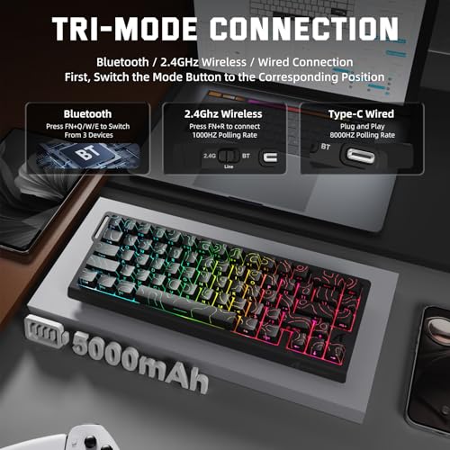Image of ATTACK SHARK X68 PRO HE Wireless Rapid Trigger Gaming Keyboard with Adjustable Actuation,8K Polling Rate,Hall Effect Magnetic Switch,Hot-Swap,RGB Backlit,BT /2.4GHz /Wired,for FPS Games-Black