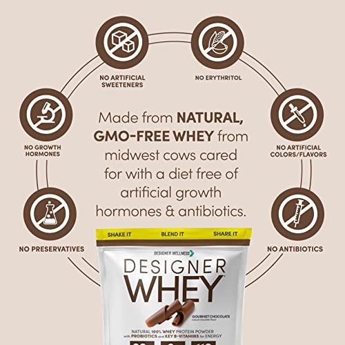 Image of Designer Wellness, Designer Whey, Natural Whey Protein Powder with Probiotics, Fiber, and Key B-Vitamins for Energy, Gluten-Free, Gourmet Chocolate 4 lb