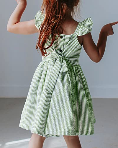 Saodimallsu Girls Summer Dress Spaghetti Strap cami Beach Sundress Spring Outfits for Kids Striped Dress Ruffle Sleeve3