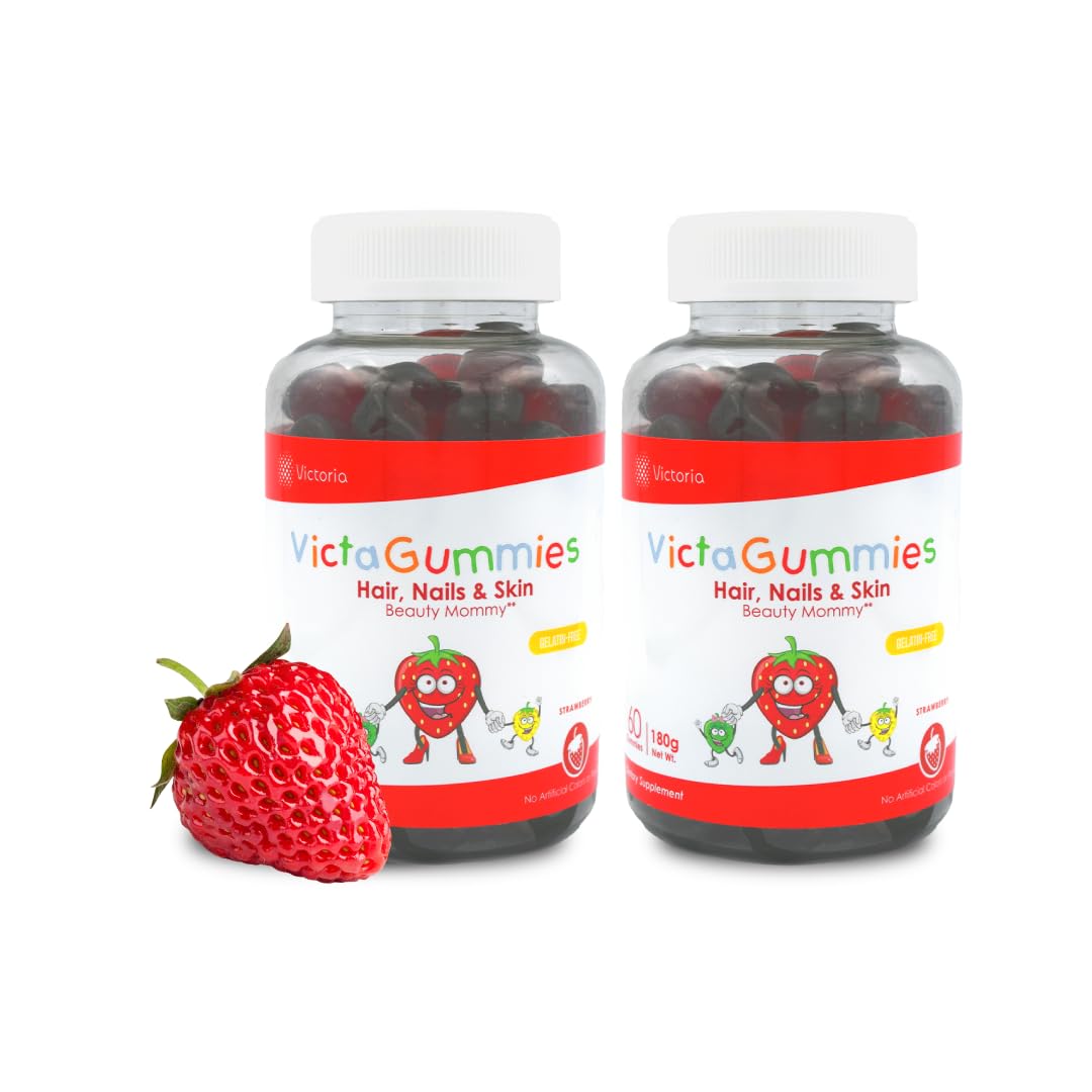 Dr. TVictaGummies Women Hair, Nails & Skin Bundle - 180 gr - Strawberry Flavor - Pectin Gummies - Promotes Nail Strength, Hair Thickness, and Skin Elasticity - Health & Beauty - 120 Count (Pack of 2)