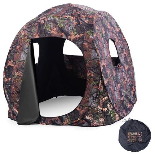 HOMASIS Tenda da Caccia per 2-3 Persone, Capanno Mimetico con 3 Finestre e Porta, Tenda da Caccia Portatile con Borsa per Il Trasporto, 152 x 152 x 163 cm