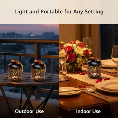 Image of Amazon Brand - Solimo Tea Light Lantern - Round Bottle Design, Black Iron with Gold Interior, Set of 2 (Size: L-10 cm x W-10 cm x H-15 cm)