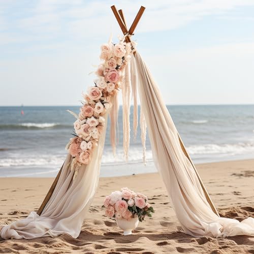 Image of 30 inch x 20Ft Wedding Arch Draping Fabric, 2 Panels Dark Champagne Sheer Curtain Drapes Extra Wide & Long Backdrop Curtains for Wedding Arch Ceremony Birthday Party Decorations