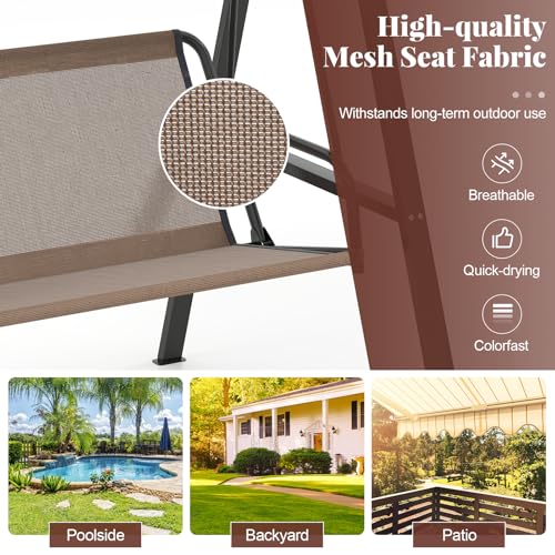 Image of HAPPYGRILL 2-Person Porch Swing, Outdoor Loveseat Swing with Adjustable Canopy & Heavy-Duty Metal Frame, Cushioned Swing with Stand for Porch, Backyard, Garden (Brown)