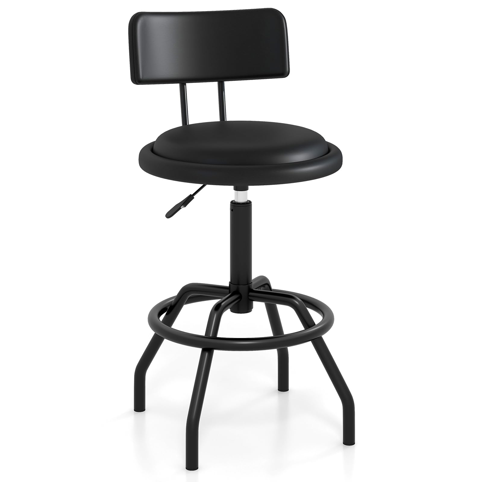 Adjustable Height Bar Stool, 360 Degree Swivel, Modern Guitar Stool for High Ergonomic Seating, with PU Leather Cushion, Heavy Duty Steel Frame for Bar, Shop and Music, Garage, Black