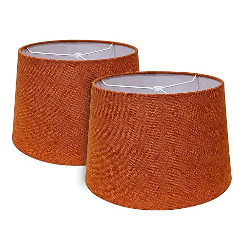 Tootoo Star 2 Pack Double 10X12X8" Fabric Natural Linen Cone Drum Hand Craft Medium Lamp Shade Set Of 2, Lampshade For Floor Table Lamp, Spider (Set Of 2, Rust Orange) #TOP5