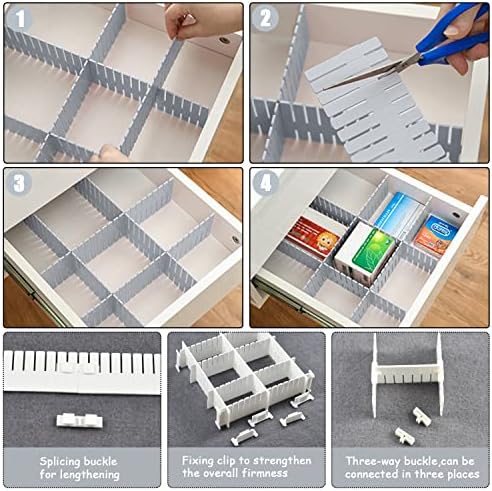 Drawer Dividers Adjustable Drawer Organizer 16 PCS Grey Blue Drawer Organiser 32 x 7 cm DIY Cut at Will for Socks, Underwear, Makeup, Kitchen, Bedroom, Dresser