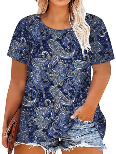 Image of JOELLYUS Plus Size Tops for Women Tunic Floral Casual Short Sleeves T Shirts Flowy Blouses 2026