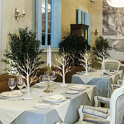 Pabipabi 4 Packs Lighted Birch Tree 24 Led 24'' Christmas Tree Small Bonsai Tree Artificial Tree Lights Battery Powered Timer Warm White Mini Table Top Tree For Home Office Wedding Decor #TOP2