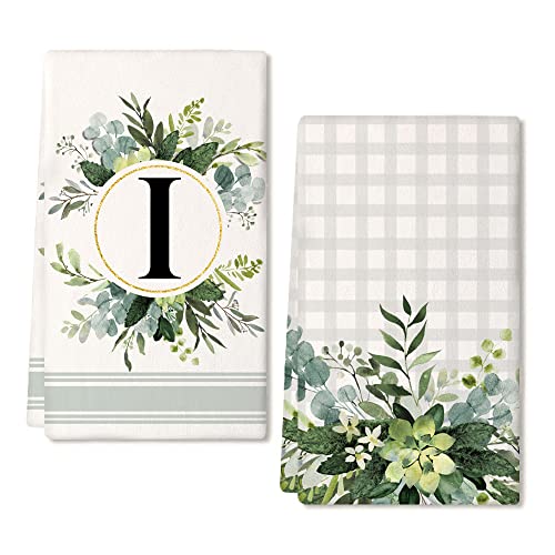 GEEORY-Monogram-Letter-I-Kitchen-Towels-for-Home-Decor-Eucalyptus-Leaves-Family-Last-Name-Initial-Dish-Towels-18x26-Inch-Ultra-Absorbent-Bar-Drying-Cloth-Hand-Towel-Bathroom-Decorations-Set-of-2 GEEORY Monogram Letter I Kitchen Towels for Home Decor Eucalyptus Leaves Family Last Name Initial Dish Towels 18×26 Inch Ultra Absorbent Bar Drying Cloth Hand Towel Bathroom Decorations Set of 2