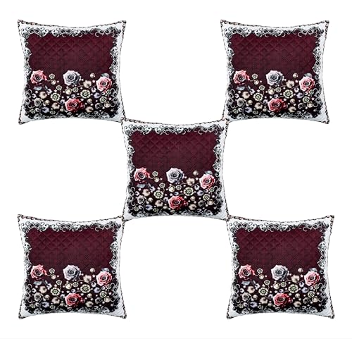 Image of BLUEDOT Home Decorative Floral Printed Cushion Covers Set of 5 (16x16 inches), Multicolor-CC21