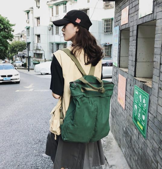 Miniatura 6 de Mochila de lona vintage para mujeres y hombres, bolsa de viaje casual de gran capacidad, de mezclilla, estilo grunge, senderismo, viajes (verde)