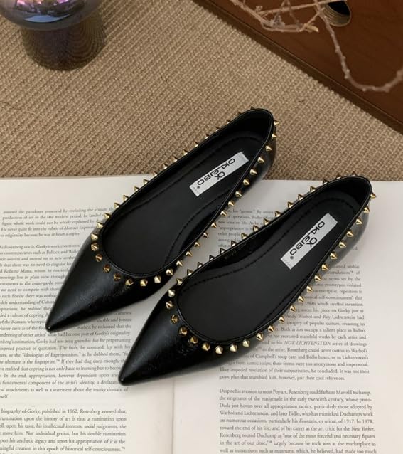 Women's Pointed Toe Flats Studs Slip-on Flat Shoes Hidden Inner Sole Comfortable Dressy Shoes for Office Party Evening2
