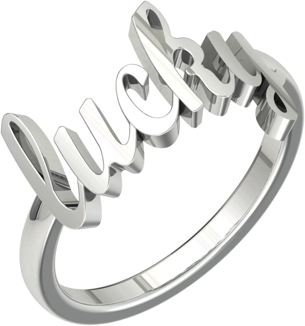 Sterling Silver Lucky Word Ring for Men Women |Dainty Good Luck Charm Everyday Jewelry,925 Solid Silver Statement Ring | Minimalist Promise Ring & Good Luck Charm for Couple