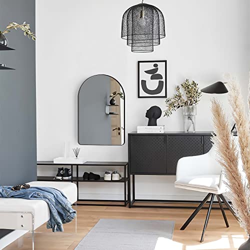 Arched Wall Mirror 20"X30" Hanging Large Mirror Or Leaning Against Wall Vanity Mirror, With Metal Frame, For Bathroom, Bedroom,Entryway Arch Top Rounded Corner Wall Mirror - Black #TOP5