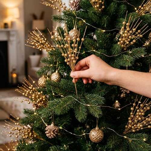 Joiedomi 24 Stück Weihnachtsbaum Beerenstiel (Champagner), dekorative Perlenstäbe, glitzernde Zweige für Weihnachtsbaum, kleine Vase… – Ansicht 6