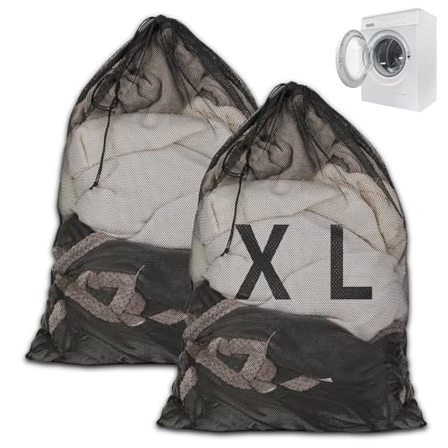 Wäschenetz XXL für Waschmaschine 2 Stk Wäschesack Waschmaschine 70x90cm Wäschebeutel mit Kordelstopper Kordelzug Feinmaschig Wäschesäcke für Schmutzige Kleidung Bettwäsche Plüschtiere(Schwarz)