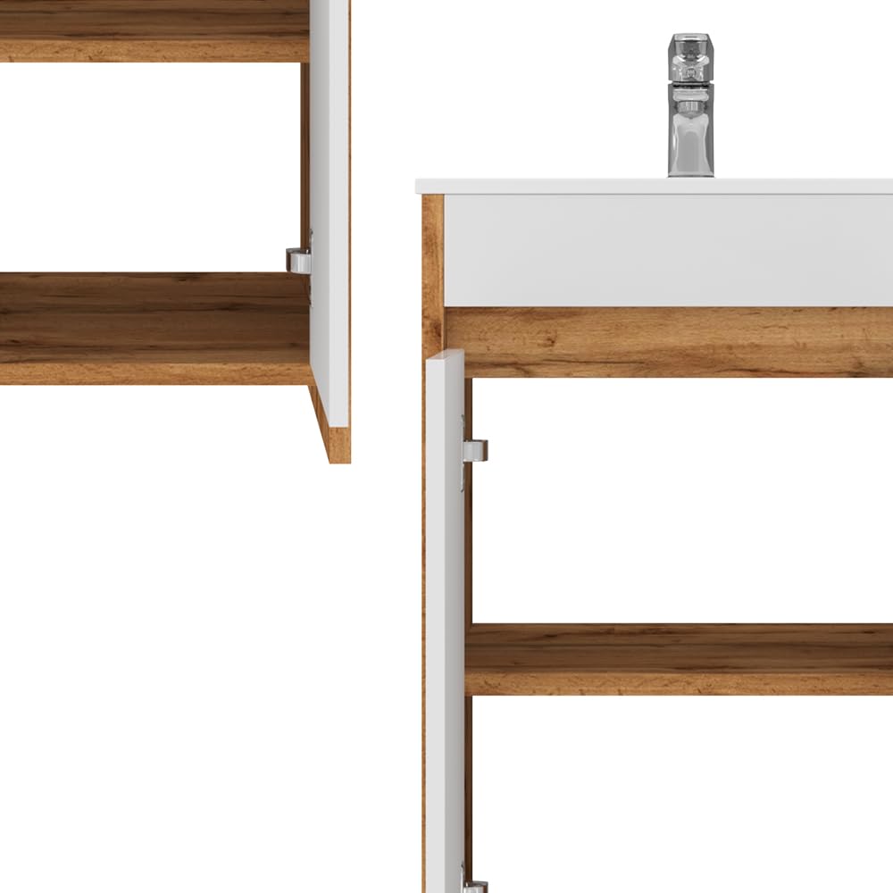 Vicco Set mobili bagno Lemgo, Rovere dorato, 49 cm, composto da mobile sottolavabo e lavabo