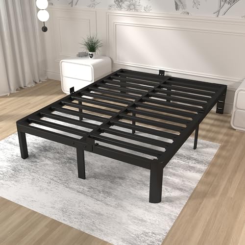Image of ITIMIDI 12 Inch King Size Bed Frame, Heavy Duty Mattress Foundation and DIY Headboard, Safety Design with Rounded Corner Legs, King Platform Bed Frame, No Box Spring Needed, Noise Free, Black