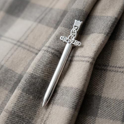 Image of Alexander Castle 925 Sterling Silver Scottish Celtic Kilt Pin Brooch with Removable Sword for Men & Women - Kilt Accessory with Jewelry Gift Box - 62mm