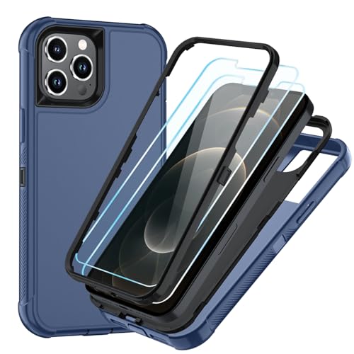 Image of SunStory Compatible with iPhone 12 Pro Max Case with HD Screen Protector, 3-Layer Heavy Duty Full-Body Cover,3 in 1 Hybrid Protective Case for iPhone 12 Pro Max 6.7 inch,Blue