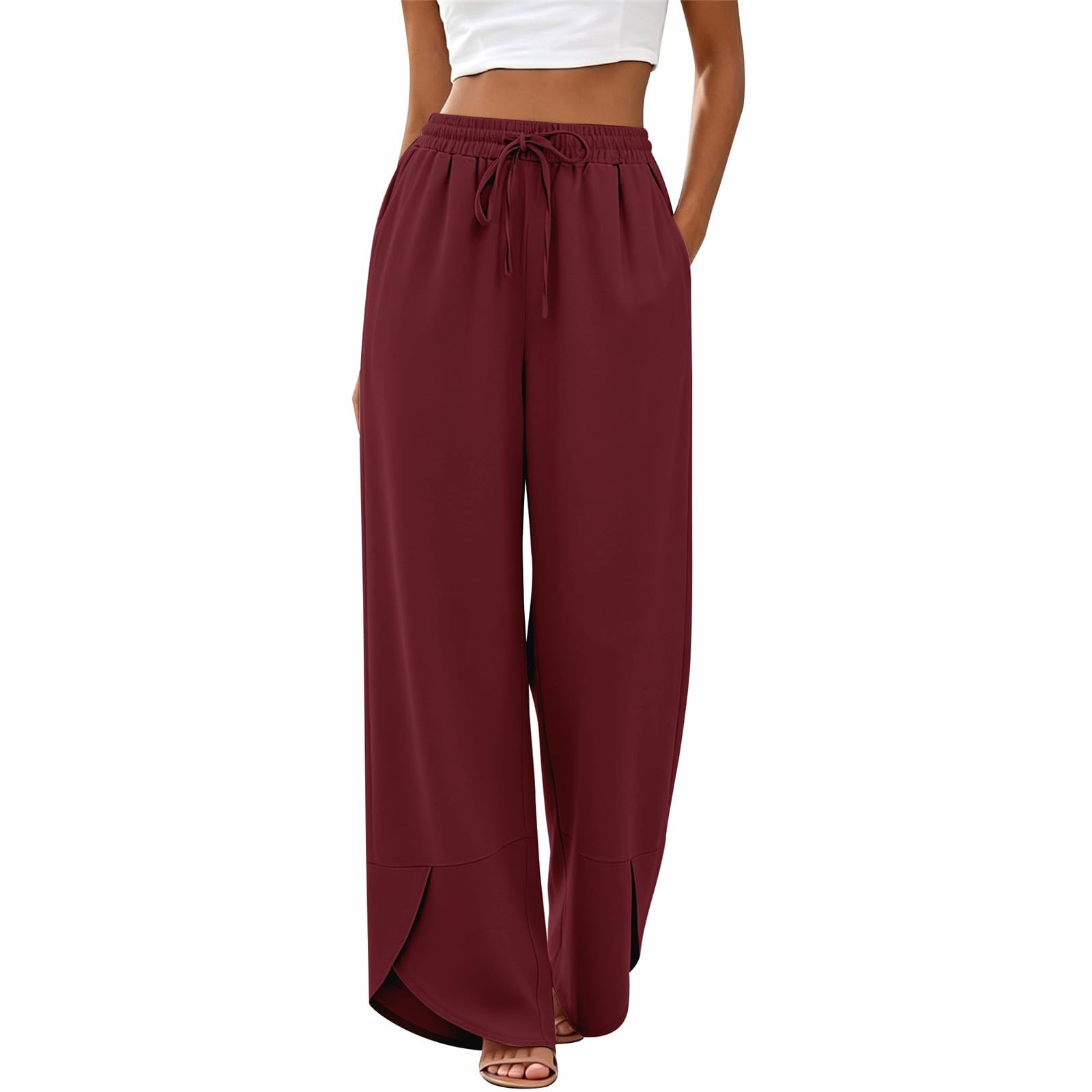 Pantalon Palazzo léger pour femme en tissu doux avec poches
