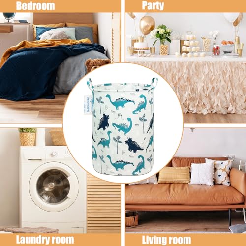 Image of Round Laundry Basket Collapsible Storage Hamper Organizer Full Dinosaur | Waterproof Canvas Foldable Baskets with sturdy Handles Multi-scene Organizer for Home Play Bedroom Gift Bin