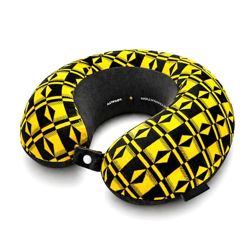 Image of Nasher Miles x Harry Potter Hufflepuff Memory Foam Neck Pillow for Travel, Removable Washable Polyester Cover with 360 Stable Neck Support (Black & Yellow)