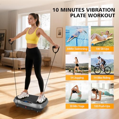 Image of Vibration Plate Exercise Machine, 10 Auto Modes /200-Levels Vibrating Plate for Lymphatic Drainage Weight Loss, 400LBS Capacity Shake Plate for Whole Body Workout for Home Gym Fitness