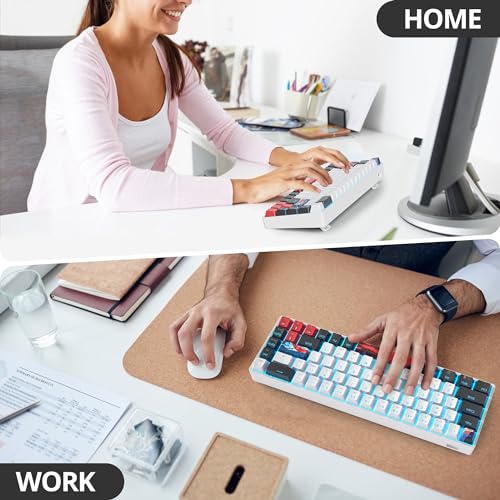 Image of Protable 60% Percent Gaming Keyboard Mechanical, Mini Compact Ice-Blue LED Backlit 68 Keys Wired Office Keyboard with Red Switch for Mac /Win /PS4 /PS5(68White /red Switch)